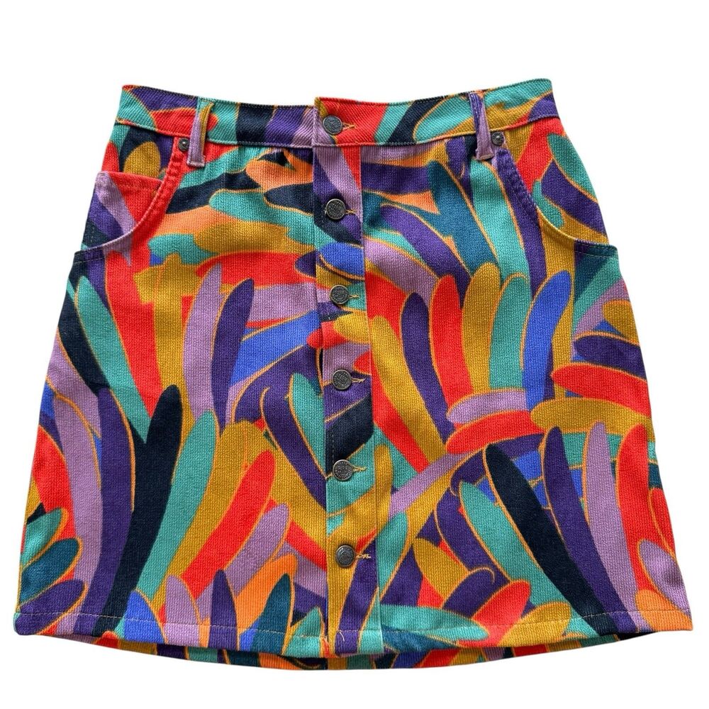 Anthropologie Farm Rio Skirt Petite M Mod Retro Abstract Corduroy Mini Kiki